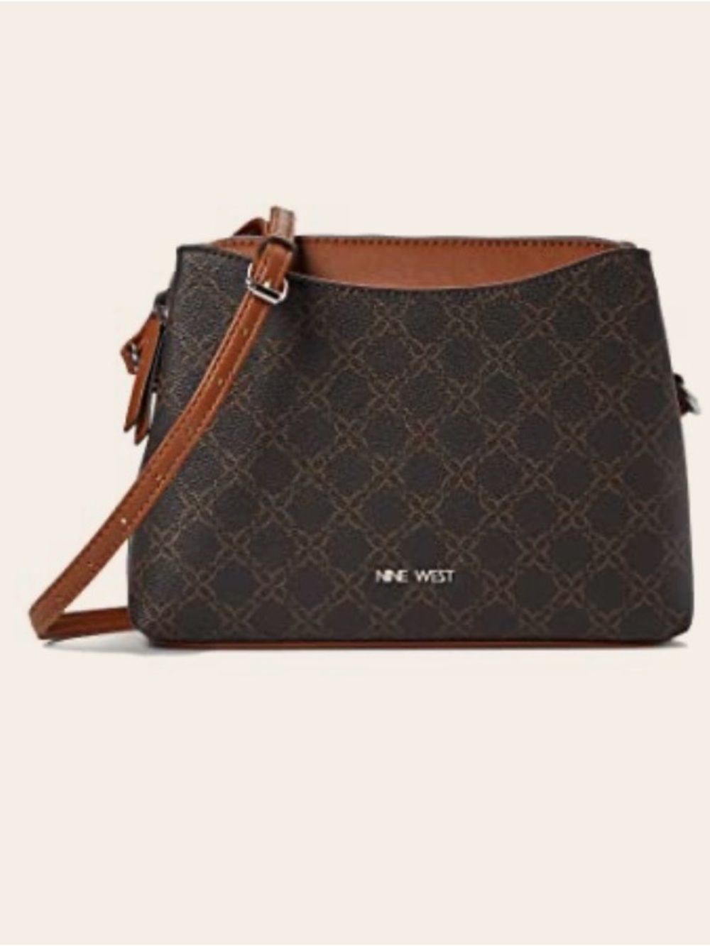 Nine West Brown Monogram Crossbody with Tan Trim